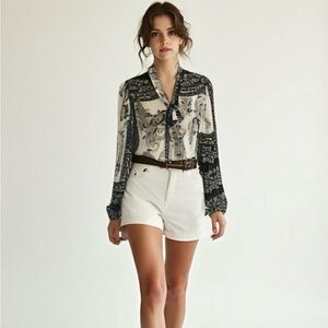 Mango Elegant Black and White Women's Top Size 2